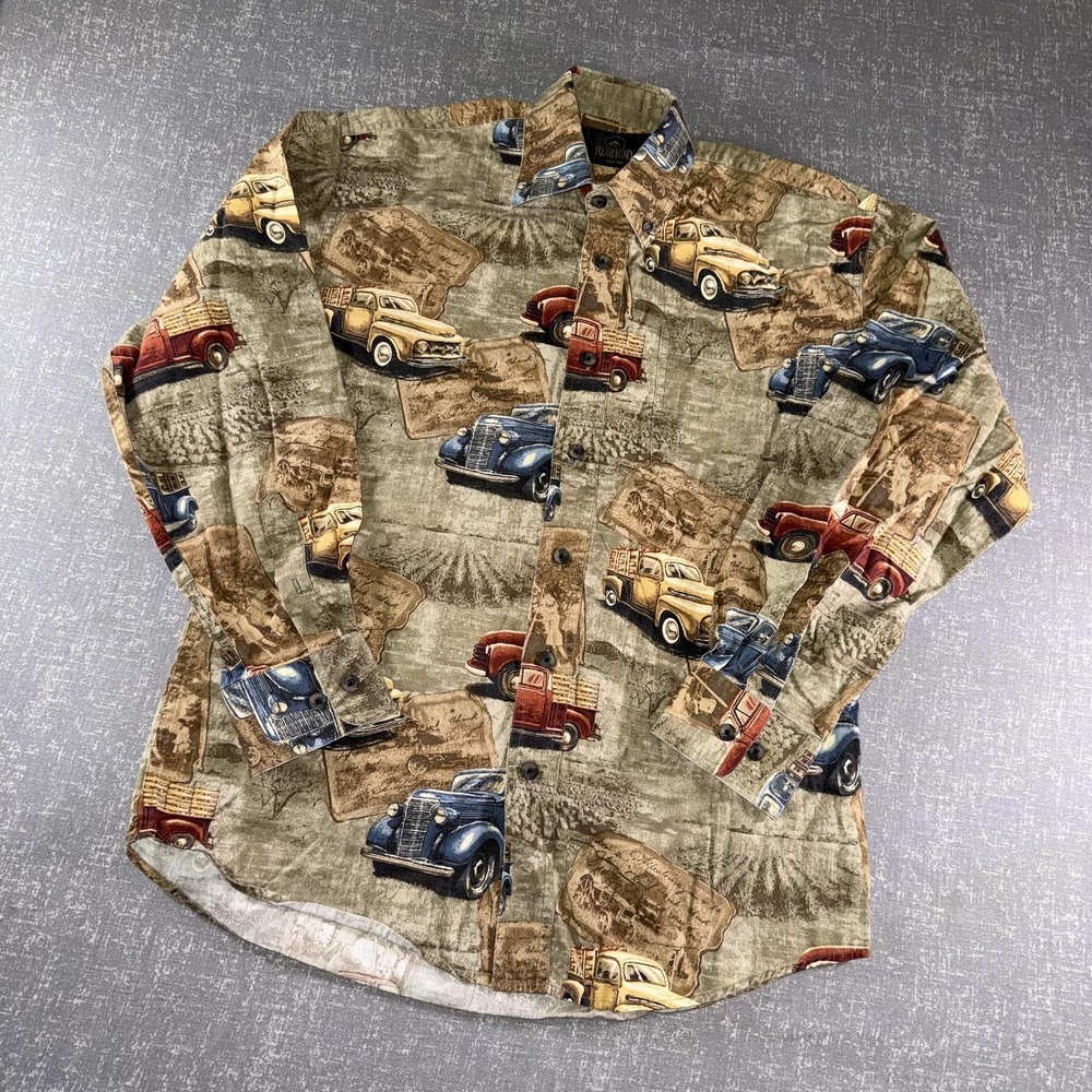 RedHead Shirt Mens Small Multicolor Car Truck Print Button-Up Long Sleeve